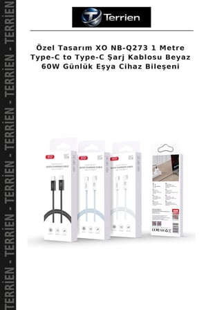 Özel Tasarım XO NB-Q273 1 Metre Type-C to Type-C Şarj Kablosu Beyaz 60W Günlük Eşya Cihaz Bileşeni