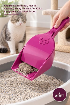 2 Adet Kapaklı Kedi Tuvalet Küreği – Kapaklı Kum Küreği, Plastik Tasarım, Kolay Temizlik Ve Koku Ayrıştırma, Cat Litter Scoop
