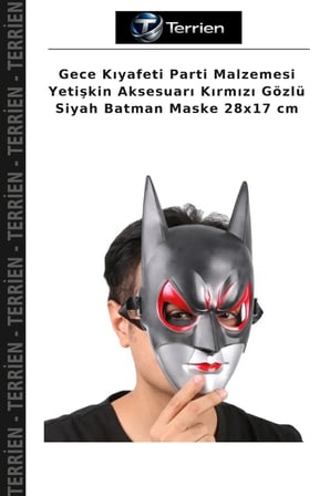 Gece Kıyafeti Parti Malzemesi Yetişkin Aksesuarı Kırmızı Gözlü Siyah Batman Maske 28x17 cm