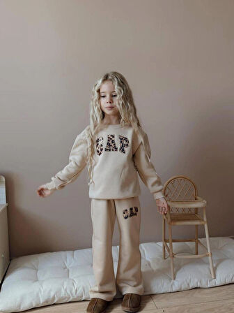 Kız Çocuk 3iplik %100 Pamuk Kalın Penye Renkli Kışlık Eşofman Takımı