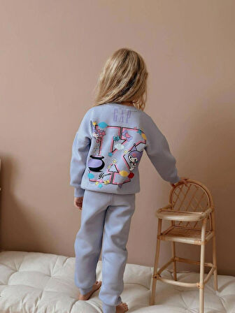 Kız Çocuk 3iplik %100 Pamuk Kalın Penye Renkli Kışlık Eşofman Takımı