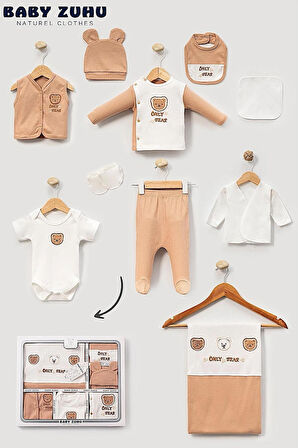 ERKEK BEBEK 0-3 AY ORGANİK PAMUK ONLY BEAR  NAKIŞLI 10 LU PREMİUM SET