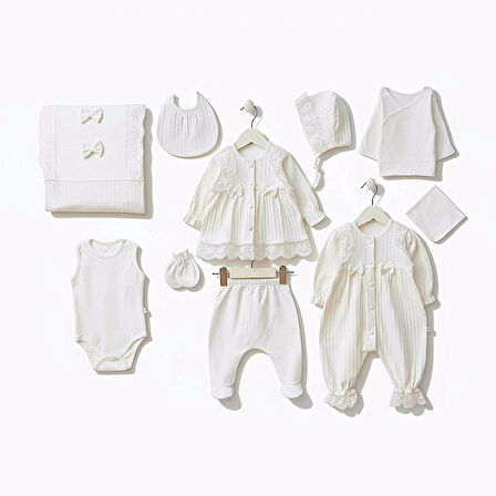 0-3 AY KIZ BEBEKLERE ORGANİK PAMUK PREMİUM KALİTE MONALİSA DANTELLİ 10 LU TAKIM 