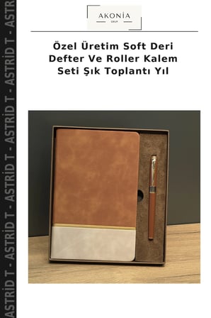 Özel Üretim Soft Deri Defter Ve Roller Kalem Seti Şık Toplantı Yıl
