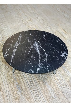 Siyah Mermer Desenli Metal Katlanır Ayaklı Kamp Bahçe Ev Ve Oyun Için Yuvarlak Yer Sofrası