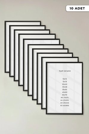 10 ADET Siyah Duvar Çerçevesi – Poster ve Fotoğraf Çerçevesi Salon Siyah Tablo, Bebek Odası Çerçeve