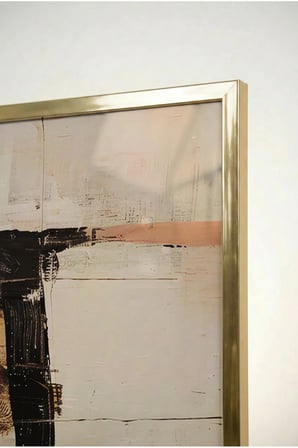 Toprak Tonları Soyut Geometrik Cam Tablo - Gold Metal Çerçeveli Ev, İş Ve Okul Tablosu