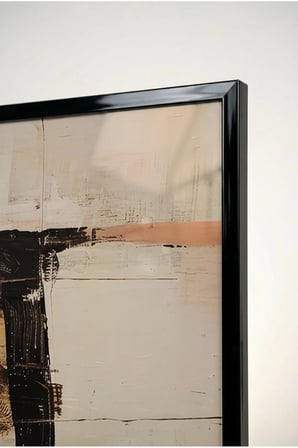 Toprak Tonları Soyut Geometrik Cam Tablo - Siyah Metal Çerçeveli Ev, İş Ve Okul Tablosu