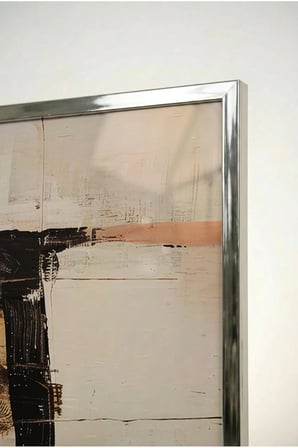 Toprak Tonları Soyut Geometrik Cam Tablo - Gümüş Metal Çerçeveli Ev, İş Ve Okul Tablosu