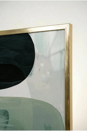 Su Yeşili Ve Lacivert Detaylı Modern Cam Tablo - Gold Metal Çerçeveli Ev, İş Ve Okul Tablosu