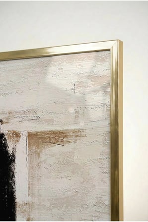 Siyah ve Kahve Fırça Darbeli Minimal Soyut Cam Tablo-Gold Metal Çerçeveli Ev, İş Ve Okul Tablosu