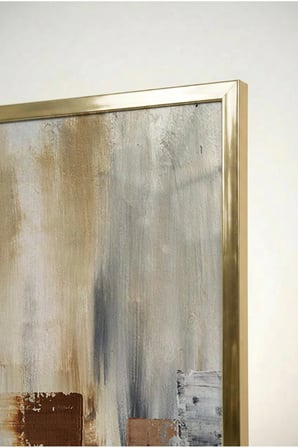 Bej ve Kahverengi Akışkan Doku Soyut İsli Cam Tablo - Gold Metal Çerçeveli Ev, İş Ve Okul Tablosu