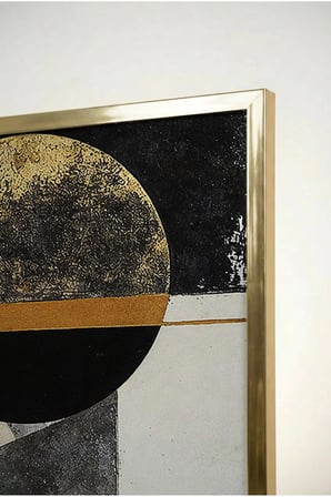 Gold ve Siyah Tonlamalı Modern Geometrik Cam Tablo - Gold Metal Çerçeveli Ev, İş Ve Okul Tablosu
