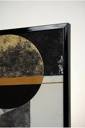 Gold ve Siyah Tonlamalı Modern Geometrik Cam Tablo - Siyah Metal Çerçeveli Ev, İş Ve Okul Tablosu