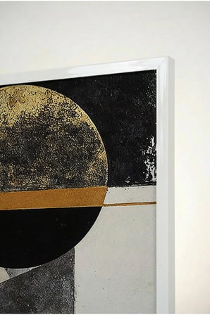 Gold ve Siyah Tonlamalı Modern Geometrik Cam Tablo - Beyaz Metal Çerçeveli Ev, İş Ve Okul Tablosu