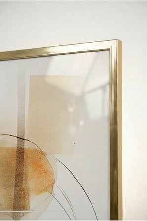 Bej ve Siyah Minimalist Geometrik Line Art Cam Tablo - Gold Metal Çerçeveli Ev, İş Ve Okul Tablosu