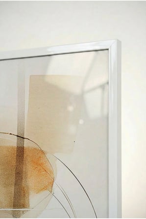 Bej ve Siyah Minimalist Geometrik Line Art Cam Tablo - Beyaz Metal Çerçeveli Ev, İş Ve Okul Tablosu