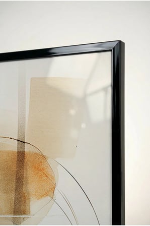 Bej ve Siyah Minimalist Geometrik Line Art Cam Tablo - Siyah Metal Çerçeveli Ev, İş Ve Okul Tablosu