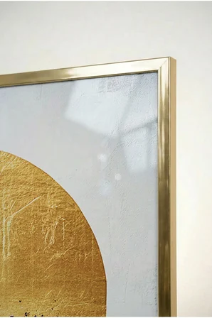 Siyah ve Gold Dairesel Soyut Modern Cam Tablo - Gold Metal Çerçeveli Ev, İş Ve Okul Tablosu