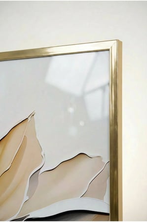 Makro Çiçek Desenli Soyut Cam Tablo - Gold Metal Çerçeveli Ev, İş Ve Okul Tablosu