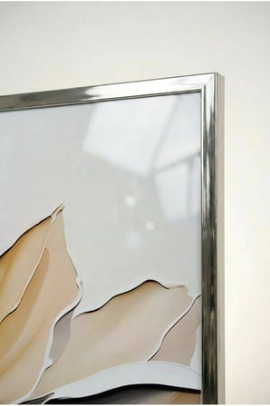 Makro Çiçek Desenli Soyut Cam Tablo - Gümüş Metal Çerçeveli Ev, İş Ve Okul Tablosu