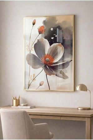Pastel Tonları Çiçekli Cam Tablo - Gold Metal Çerçeveli Ev, İş Ve Okul Tablosu