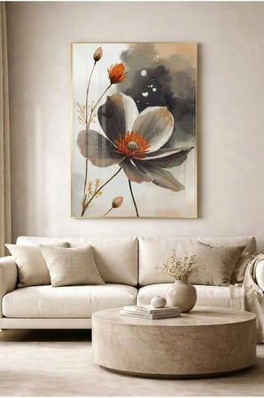 Pastel Tonları Çiçekli Cam Tablo - Gold Metal Çerçeveli Ev, İş Ve Okul Tablosu