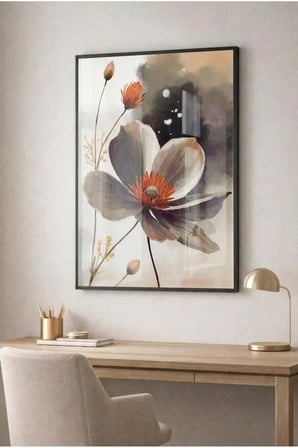 Pastel Tonları Çiçekli Cam Tablo - Siyah Metal Çerçeveli Ev, İş Ve Okul Tablosu