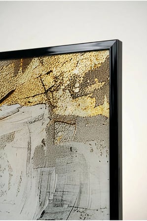 Gold Varak Ve Siyah ,Bej Tonlamalı Cam Tablo - Siyah Metal Çerçeveli Ev, İş Ve Okul Tablosu