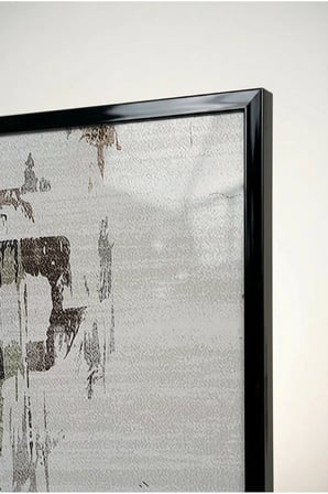 Siyah ve Krem Eskitme Dokulu Soyut Cam Tablo - Siyah Metal Çerçeveli Ev, İş Ve Okul Tablosu