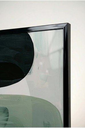 Pastel Yeşili Ve Antrasit Geometrik 2'li Cam Tablo Seti - Siyah Metal Çerçeveli Ev Ve Ofis Tablosu