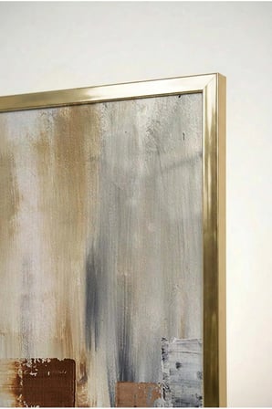 Bej ve Toprak Tonları Modern 2'li Cam Tablo Seti - Gold Metal Çerçeveli Ev Ve Ofis Tablosu