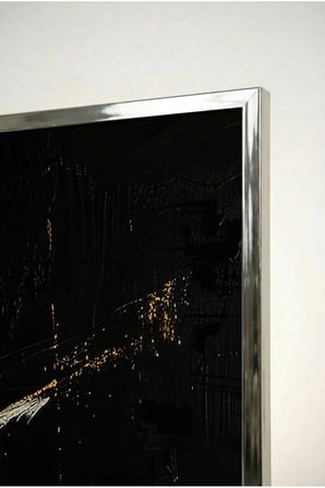 Siyah Lüks Altın Detaylı Modern 2'li Cam Tablo Seti - Gümüş Metal Çerçeveli Ev Ve Ofis Tablosu