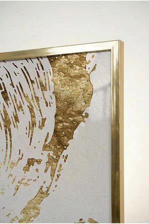 Modern Soyut Ağaç Dokulu 2'li Cam Tablo Seti - Gold Metal Çerçeveli Ev Ve Ofis Tablosu