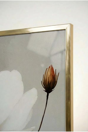 Soft Beyaz Çiçekli Modern 2'li Cam Tablo Seti Gold Metal Çerçeveli Ev Ve Ofis Tablosu