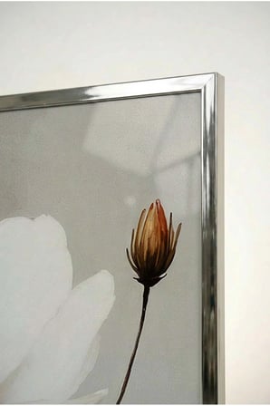 Soft Beyaz Çiçekli Modern 2'li Cam Tablo Seti Gümüş Metal Çerçeveli Ev Ve Ofis Tablosu