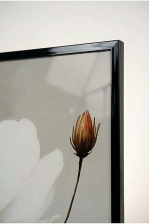 Soft Beyaz Çiçekli Modern 2'li Cam Tablo Seti Siyah Metal Çerçeveli Ev Ve Ofis Tablosu