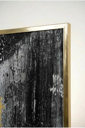 Siyah ve Gold Varak Etkili Soyut 2'li Cam Tablo Seti - Gold Metal Çerçeveli Ev Ve Ofis Tablosu