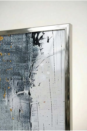 Lüks Antrasit ve Altın Varak Desenli 2'li Cam Tablo Seti - Gümüş Metal Çerçeveli Ev Ve Ofis Tablosu