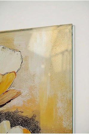 Turuncu ve Sarı Çiçekli Floral Modern 2'li Dekoratif Cam Tablo Seti Ofis Ve Ev Tablosu