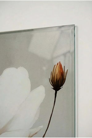 Gri Ve Beyaz Çiçekli Floral Modern 2'li Dekoratif Cam Tablo Seti Ofis Ve Ev Tablosu