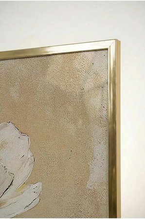 Beyaz Ve Turuncu Renkli Kehribar Çiçeği 3'lü Cam Tablo Seti Gold Metal Çerçeveli Ev Ve Ofis Tablosu