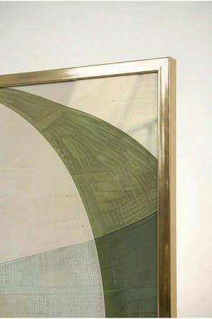 Haki ve Toprak Tonları Geometrik Soyut 3'lü Cam Tablo Seti Gold Metal Çerçeveli Ev Ve Ofis Tablosu