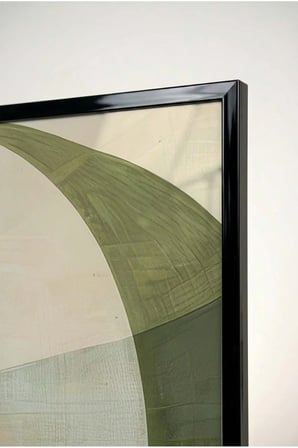 Haki ve Toprak Tonları Geometrik Soyut 3'lü Cam Tablo Seti Siyah Metal Çerçeveli Ev Ve Ofis Tablosu