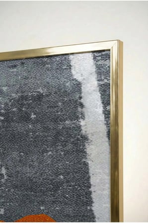 Volkanik Esinti Ve Yanık Turuncu Tonlu 3'lü Cam Tablo Seti Gold Metal Çerçeveli Ev Ve Ofis Tablosu