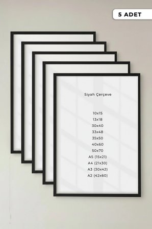 5 ADET Siyah Duvar Çerçevesi – Poster ve Fotoğraf Çerçevesi Salon Siyah Tablo, Bebek Odası Çerçeve