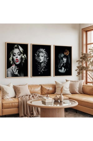 Ahşap Çerçeveli Marilyn Monroe Üçlü Ahşap Tablo Seti