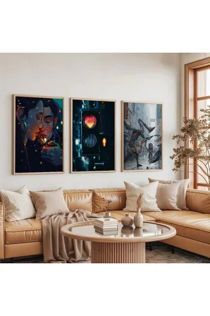 Ahşap Çerçeveli Romantik Anlar Üçlü Ahşap Tablo Seti