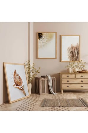 Ahşap Çerçeveli Minimalist Doğal Botanik Formlar Üçlü Ahşap Tablo Seti