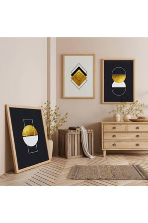 Ahşap Çerçeveli Geometrik Yansımalar Üçlü Ahşap Tablo Seti